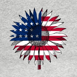 Happy Independence Day Stars&Stripes Sunflower American Flag T SHirt T-Shirt